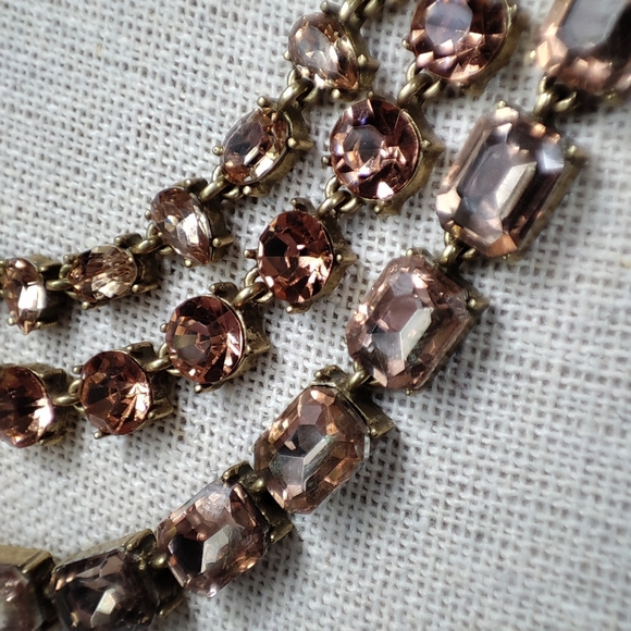 Loft Triple Strand Topaz Peach Emerald Cut Rhinestone Necklace Ann Taylor EUC - Picture 8 of 14